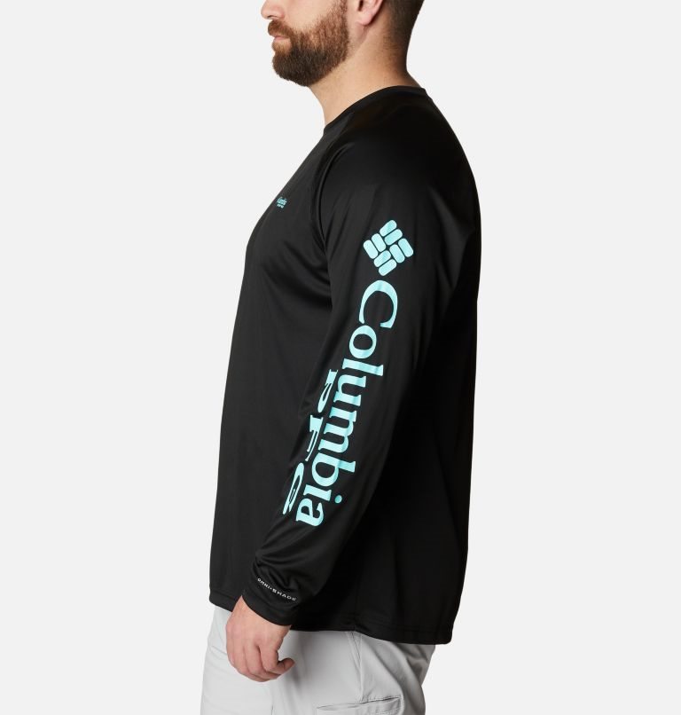 Men's Columbia PFG Terminal Tackle Long Sleeve Sweatshirts Black | Plus Size CA-Z6AC3